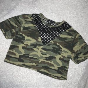 Camouflage Crop Top with Mesh Detail